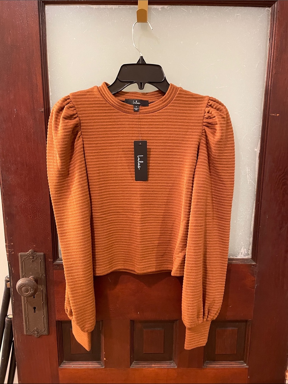 Lulu's Burnt Orange Ribbed Puff-Sleeve Sweater